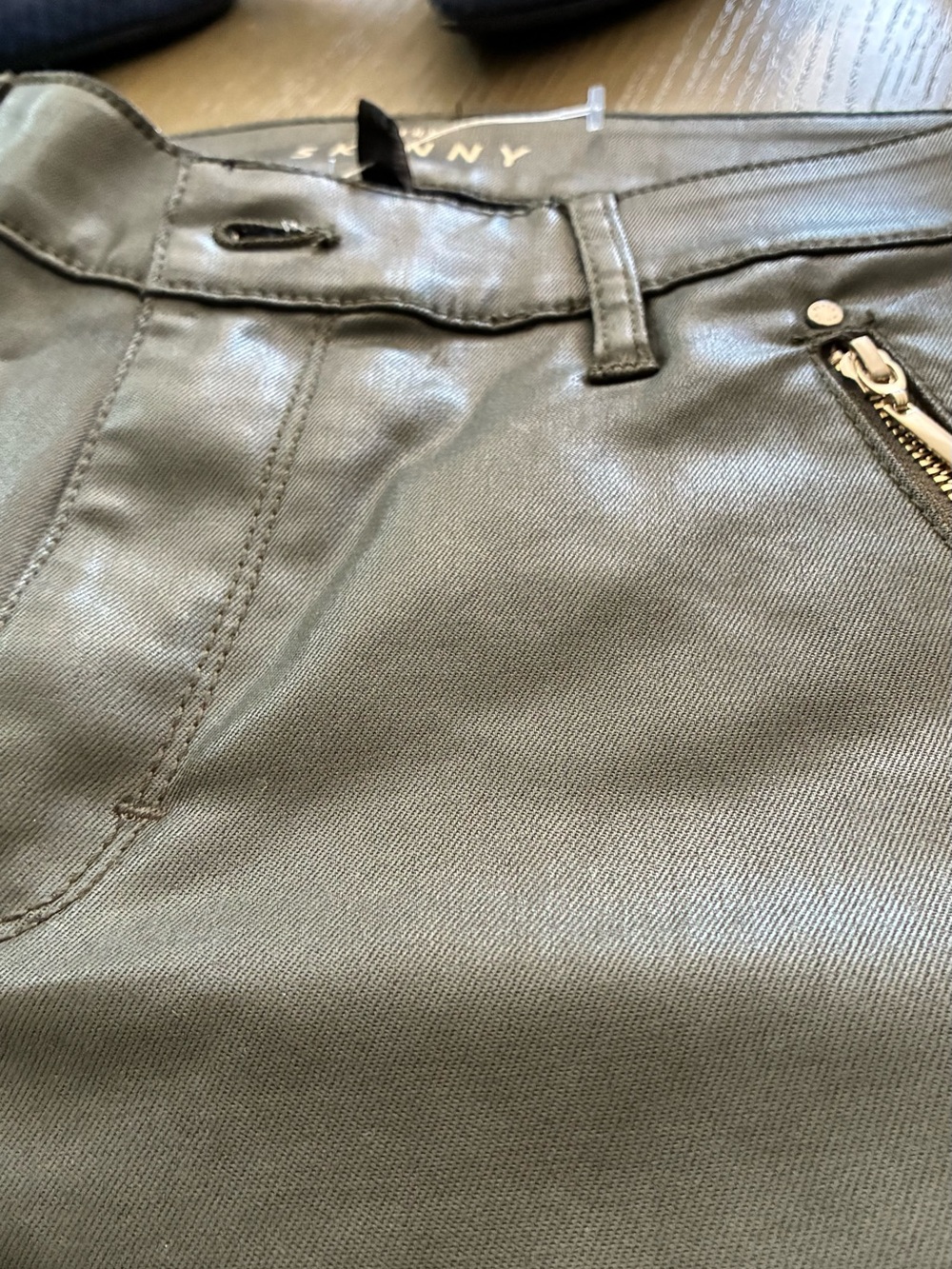 White house Black Market The SKINNY Olive Green Coated Skinny Pants